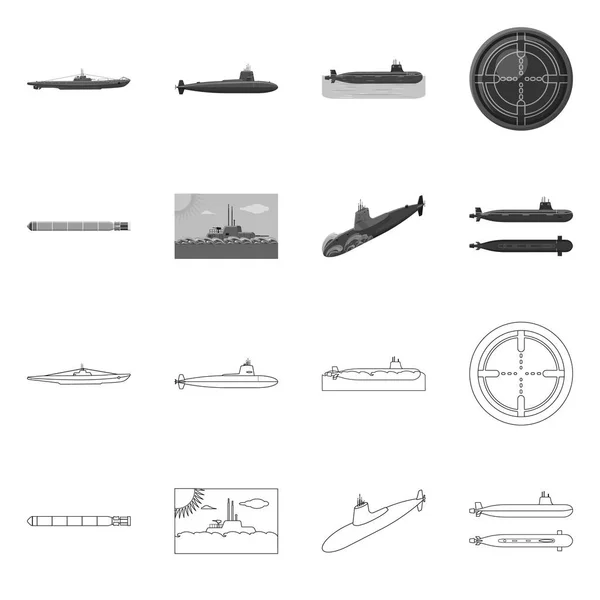 Ilustración vectorial de guerra y señal de barco. Conjunto de guerra y flota stock vector ilustración . — Vector de stock