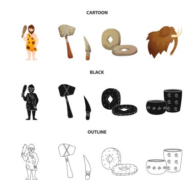 Evrim ve Neolitik simge izole nesne. Hisse senedi için evrim ve ilkel vektör simgesi koleksiyonu.