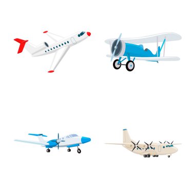 Bir uçak ve taşıma işaret tasarım vektör. Hisse senedi için uçak ve gökyüzü vektör simge kümesi.