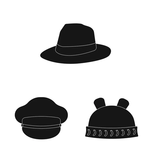 Vektorové ilustrace ikony pokrývky hlavy a čepici. Kolekce z pokrývky hlavy a příslušenství burzovní symbol pro web. — Stockový vektor