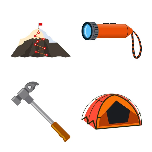 Vektor-Design von Bergsteigen und Gipfelzeichen. Set von Bergsteigen und Camp-Vektor-Symbol für Lager. — Stockvektor