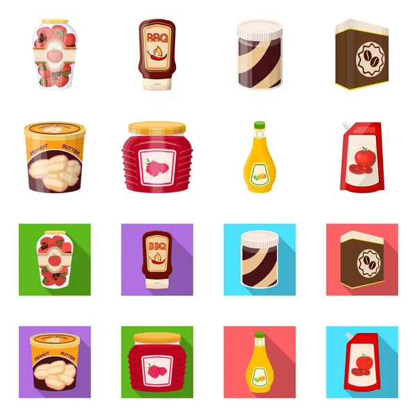 Ilustração vetorial de lata e logotipo da comida. Conjunto de lata e pacote vetor ícone para estoque . — Vetor de Stock