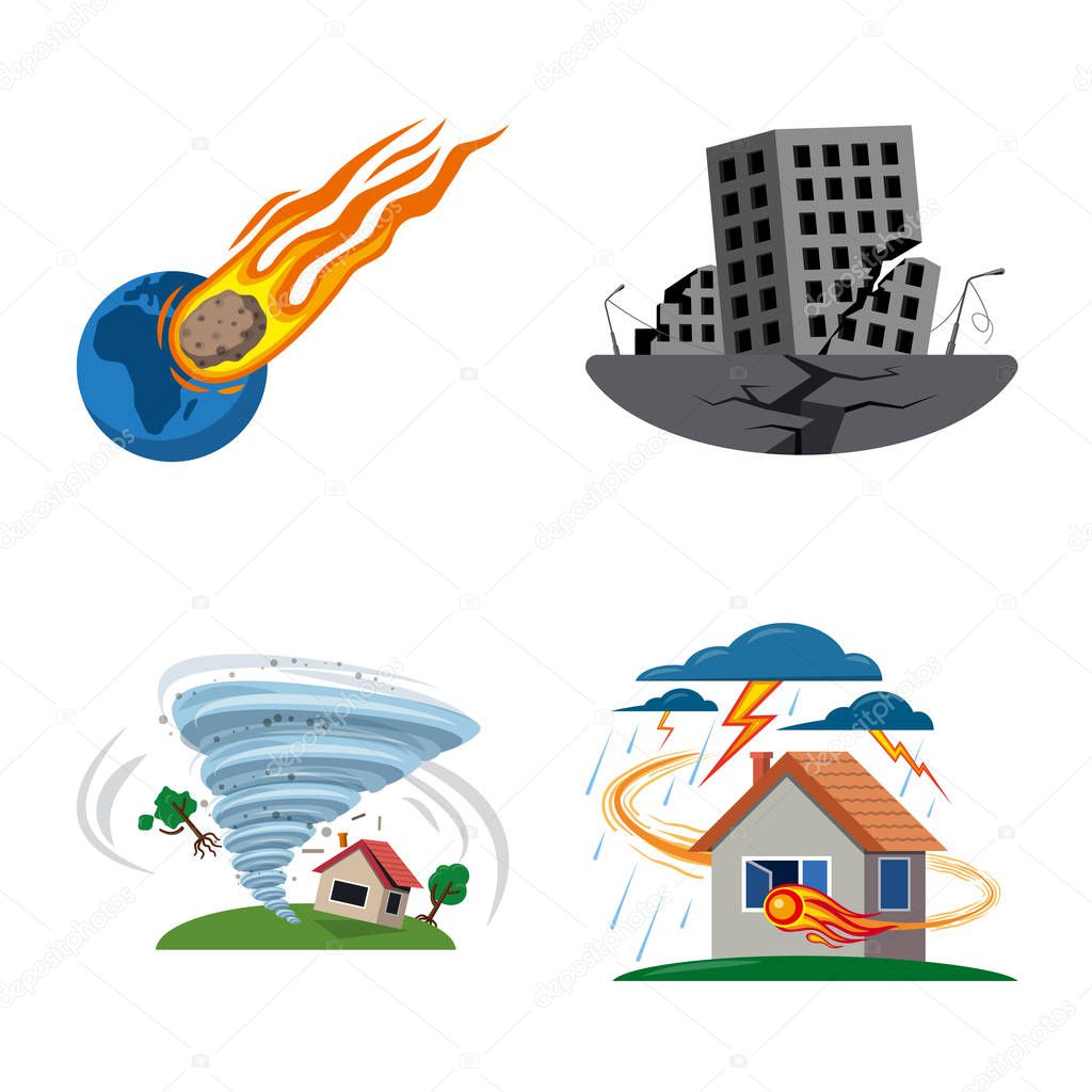 Isolated object of natural and disaster icon. Collection of natural and risk stock vector illustration.