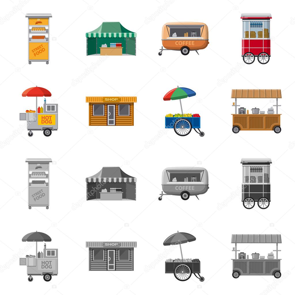 Vector illustration of market and exterior sign. Collection of market and food stock vector illustration.