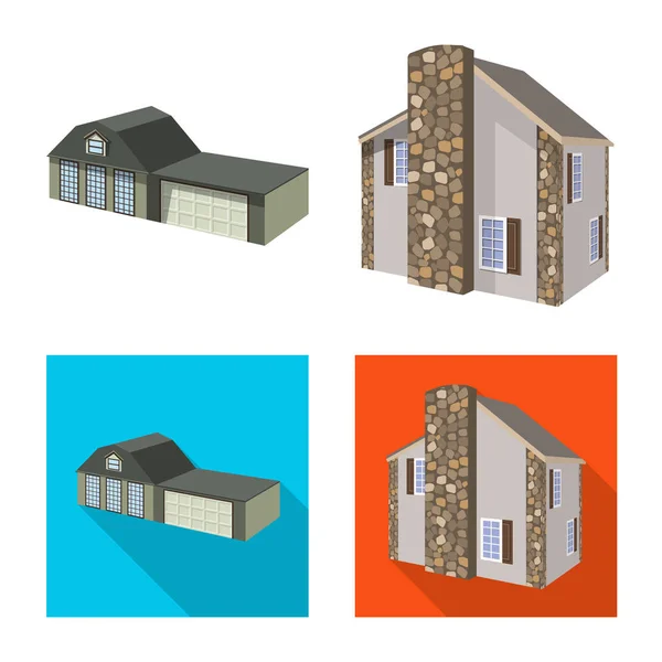 Conception vectorielle de la façade et du panneau de logement. Collection d'illustrations vectorielles des façades et des infrastructures . — Image vectorielle