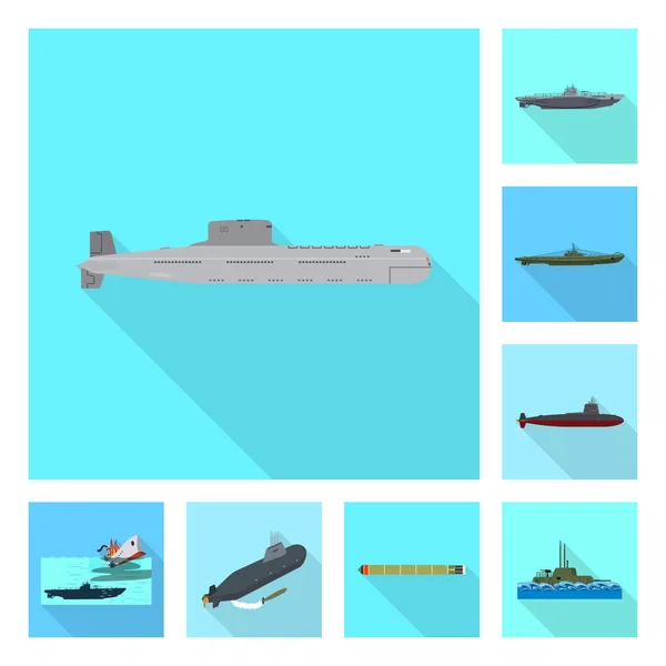 Diseño vectorial del logotipo militar y nuclear. Colección de símbolos militares y de stock de buques para la web . — Vector de stock