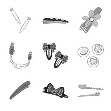 Kuaförlük ve hairclip logosu yalıtılmış nesne. Web için kuaförlük ve moda hisse senedi simgesi kümesi.