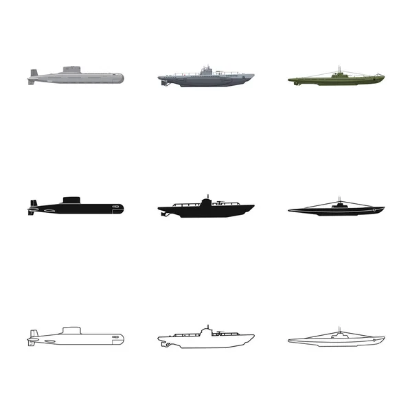 Objet isolé de guerre et signe de navire. Ensemble d'icône vectorielle de guerre et de flotte pour le stock . — Image vectorielle