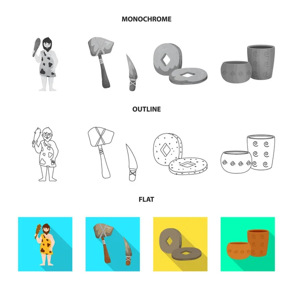 Изолированный объект эволюции и неолитический символ. Коллекция векторных значков эволюции и первобытности для инвентаря . — стоковый вектор