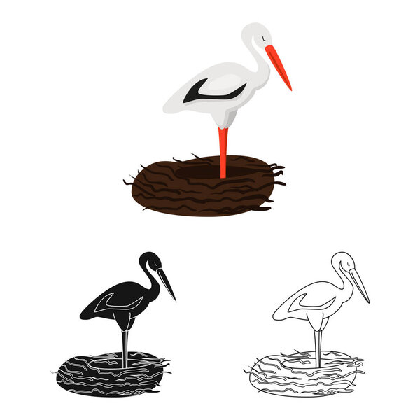 Vector illustration of stork and bird sign. Collection of stork and flying stock vector illustration.