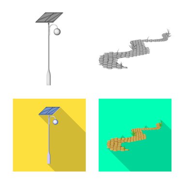 Kentsel ve sokak sembolünün vektör tasarımı. Hisse senedi için kentsel ve gevşeme vektör simgesi koleksiyonu.