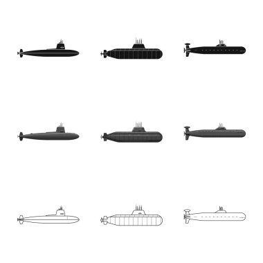 Savaş ve gemi logo yalıtılmış nesne. Savaş ve hisse senedi için filo vektör simge kümesi.