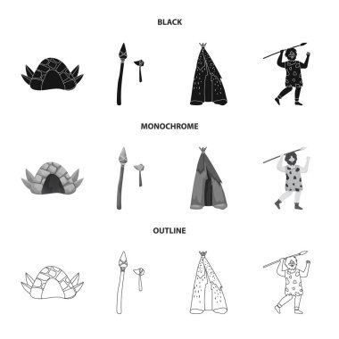 Evrimin izole nesnesi ve neolitik işaret. Stok için evrim ve ilkel vektör simgesi koleksiyonu.