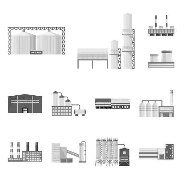 Illustrazione vettoriale della produzione e segno della struttura. Set di icone vettoriali di produzione e tecnologia per magazzino . — Vettoriale Stock