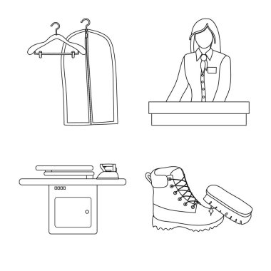 Çamaşırhane ve temiz simge vektör çizimi. Web için çamaşır ve giysi hisse senedi simgesi kümesi.