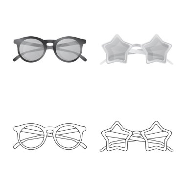 Gözlük ve güneş gözlüğü sembolü yalıtılmış nesne. Gözlük ve hisse senedi için aksesuar vektör simge kümesi.
