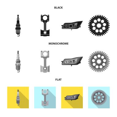 Otomatik ve bölümü simge vektör tasarımı. Hisse senedi için oto, araba vektör simge topluluğu.