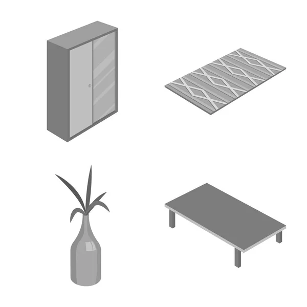 Geïsoleerde object van pictogram slaapkamer en kamer. Collectie van slaapkamer en meubelen voorraad vectorillustratie. — Stockvector