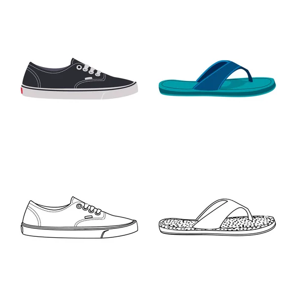 Vektorillustration av sko och skodon symbol. Samling av skon och foten aktiesymbol för webben. — Stock vektor