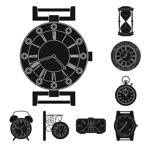 Illustrazione vettoriale dell'orologio e del segno orario. Collezione di orologio e cerchio stock symbol per il web . — Vettoriale Stock