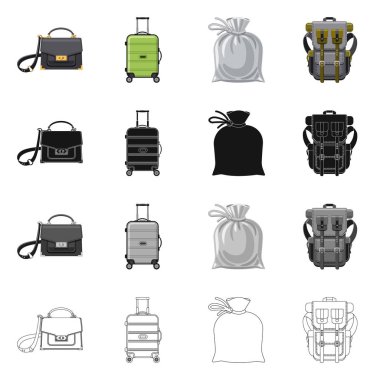 Bavul ve Bagaj logo yalıtılmış nesne. Web için bavul ve yolculuk hisse senedi simgesi kümesi.
