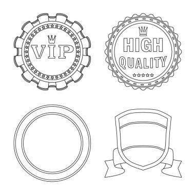 Amblem ve rozet işareti yalıtılmış nesne. Amblem ve etiket stok vektör çizim seti.