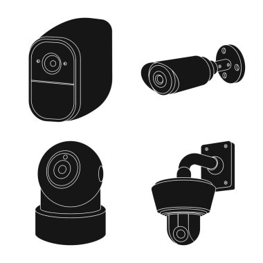 Cctv ve kamera logo vektör tasarımı. Hisse senedi için cctv ve sistem vektör simge kümesi.