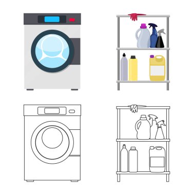 Çamaşırhane ve temiz işareti vektör tasarımı. Çamaşırhane ve giyim koleksiyonu stok web simgesi.