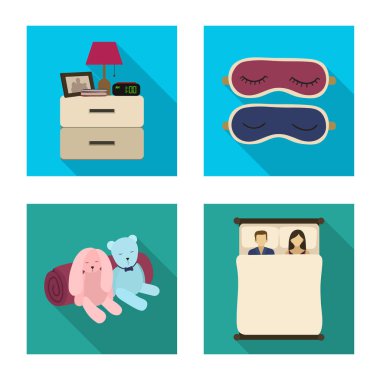 Rüyalar ve gece logo yalıtılmış nesne. Rüyalar ve hisse senedi için yatak odası vektör simge koleksiyonu.