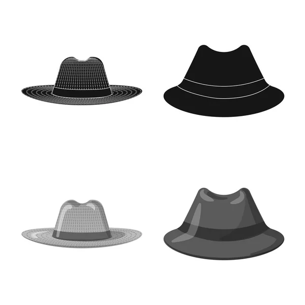 모자와 모자 상징의 벡터 그림입니다. 웹에 대 한 헤드 기어와 액세서리 주식 기호 모음. — 스톡 벡터