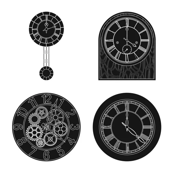 Design vettoriale dell'orologio e dell'icona dell'ora. Collezione di orologio e cerchio stock symbol per il web . — Vettoriale Stock