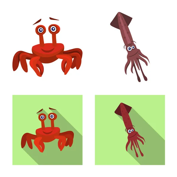 Objeto isolado do sinal do mar e do animal. Conjunto de ilustração do vetor de estoque marítimo e marítimo . —  Vetores de Stock