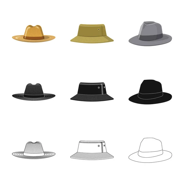 Şapkalar ve kap simgesi yalıtılmış nesne. Şapkalar ve hisse senedi için aksesuar vektör simge kümesi. — Stok Vektör