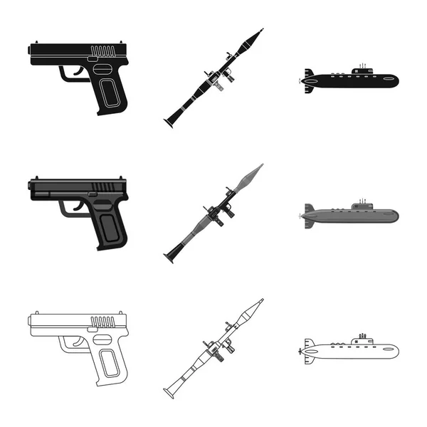 Diseño vectorial del arma y el logotipo del arma. Conjunto de armas y ejército icono de vector para la acción . — Vector de stock