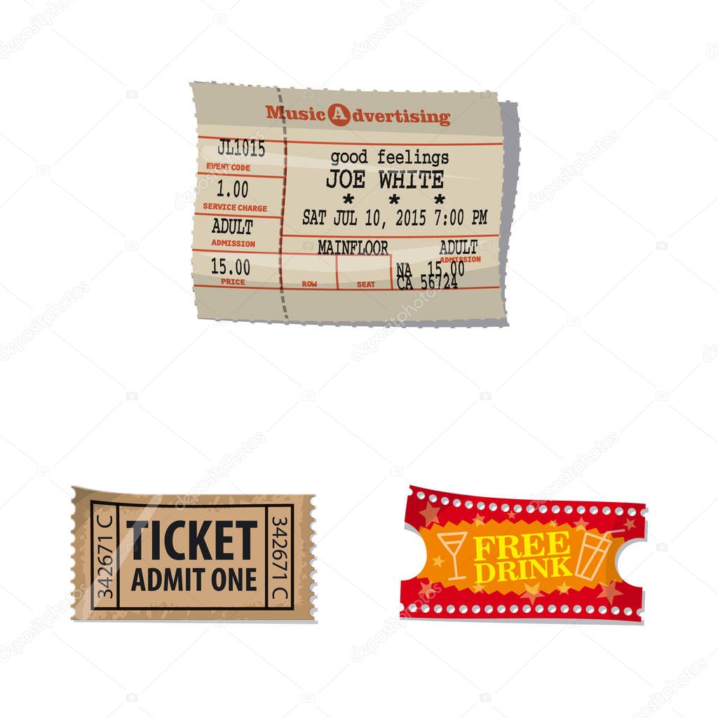Vector illustration of ticket and admission symbol. Set of ticket and event vector icon for stock.