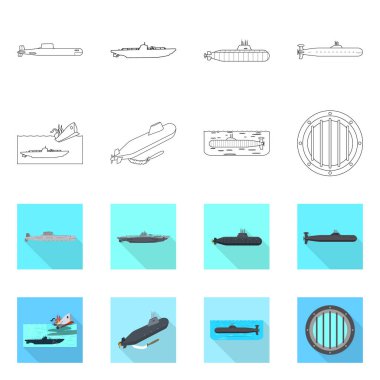 Savaş ve gemi simgesi yalıtılmış nesne. Savaş ve hisse senedi için filo vektör ikon koleksiyonu.