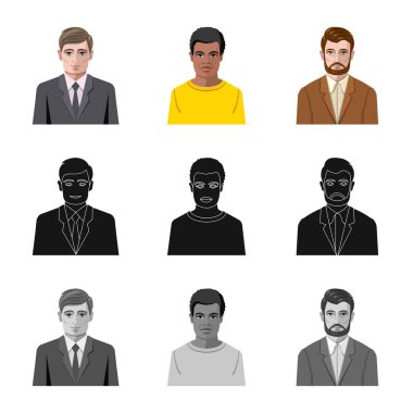 Saç modeli ve meslek simge vektör tasarımı. Saç modeli ve karakter hisse senedi vektör çizim topluluğu.