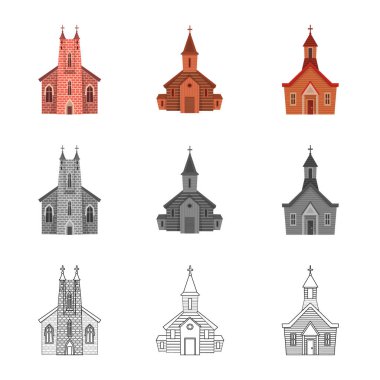 Kült ve tapınak işareti vektör tasarımı. Stok için kült ve cemaat vektör simgesi seti.