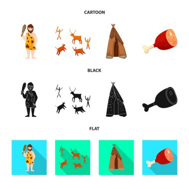 Evrimin vektör tasarımı ve neolitik işaret. Evrim koleksiyonu ve ağ için ilkel hisse senedi sembolü.