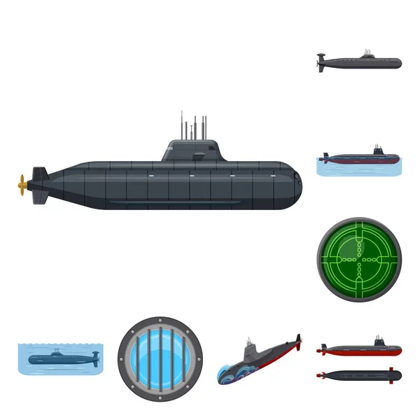 Ilustração vetorial de barco e ícone da marinha. Coleção de barco e ícone de vetor profundo para estoque . —  Vetores de Stock