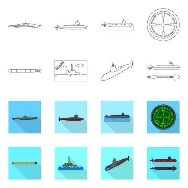 Projeto vetorial de guerra e símbolo de navio. Conjunto de ícone de vetor de guerra e frota para estoque . — Vetor de Stock