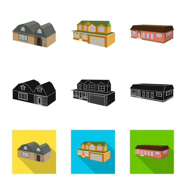 Diseño vectorial de la fachada y el icono de la vivienda. Colección de icono vectorial de fachada e infraestructura para stock . — Archivo Imágenes Vectoriales