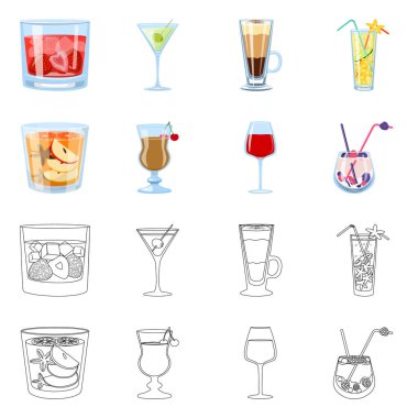 Likör ve restoran sembolü vektör Illustration. Web için içki ve bileşen stok sembolü koleksiyonu.