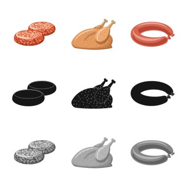 Dizayn et ve jambon işareti vektör. Et ve hisse senedi için pişirme vektör ikon koleksiyonu.