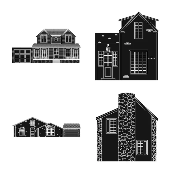 Ilustração vetorial do edifício e do sinal frontal. Conjunto de construção e telhado estoque vetor ilustração . —  Vetores de Stock