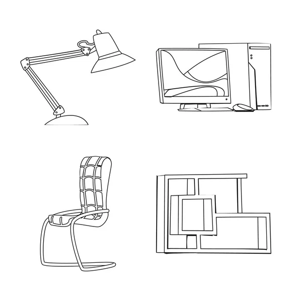 Vektorové ilustrace ikony nábytku a práce. Sada nábytku a domácí vektorové ikony pro stock. — Stockový vektor