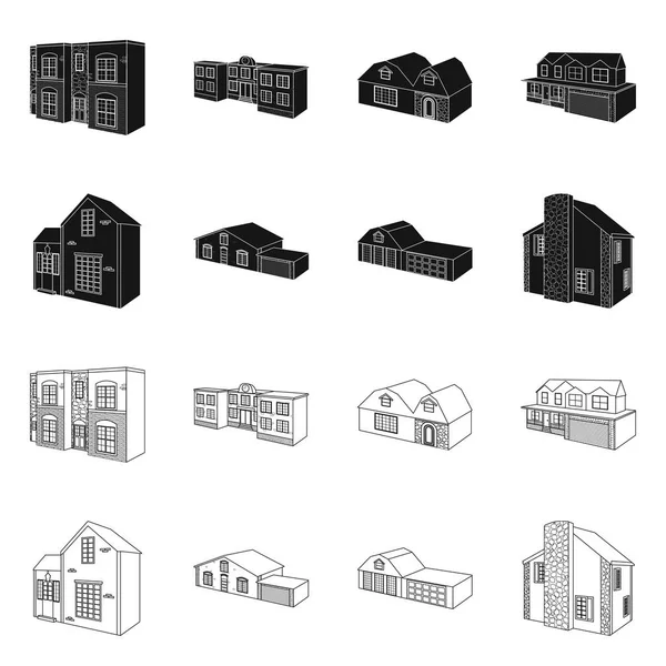 Векторная иллюстрация фасада и символа корпуса. Коллекция иконки фасада и вектора инфраструктуры для склада . — стоковый вектор