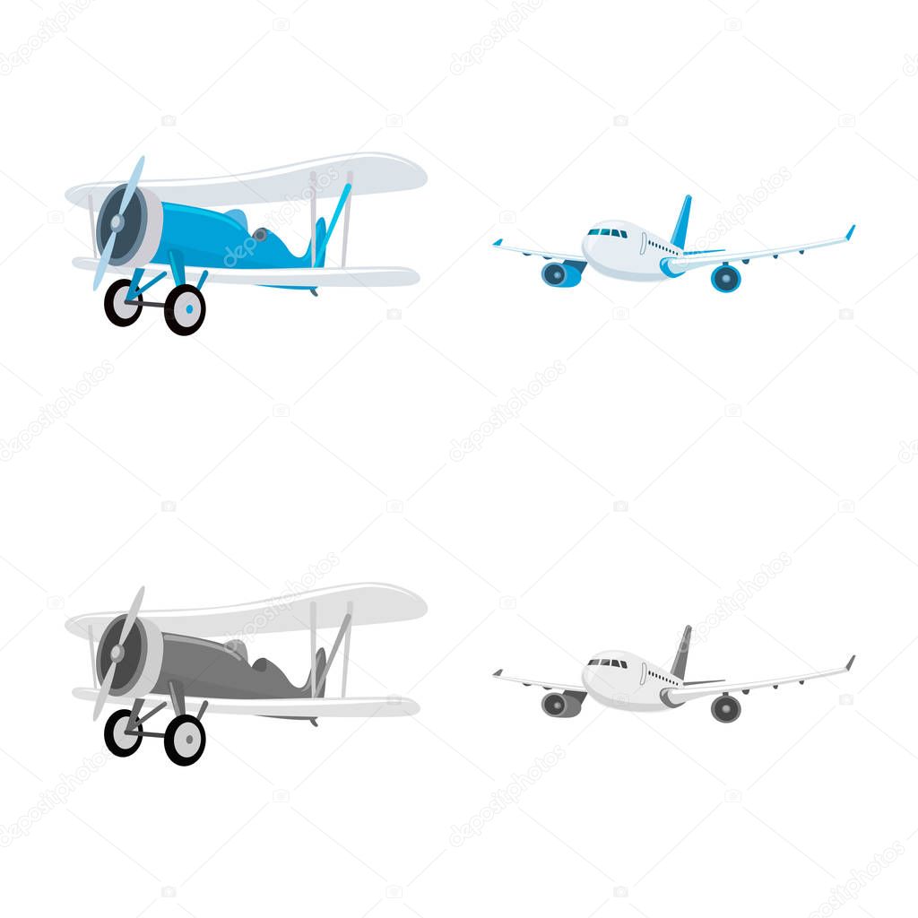 Vector illustration of plane and transport icon. Collection of plane and sky stock symbol for web.