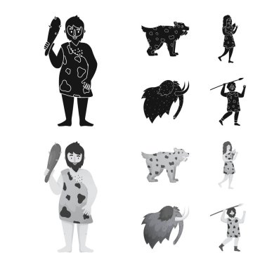 Evrimin vektör çizimi ve neolitik sembol. Stok için evrim koleksiyonu ve ilkel vektör simgesi.