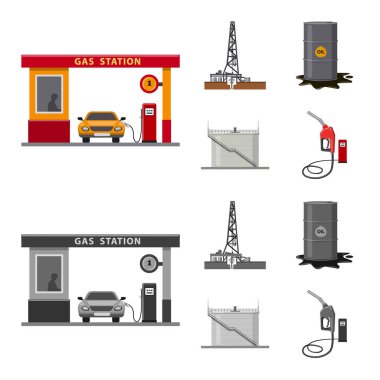 Petrol ve gaz logo yalıtılmış nesne. Petrol ve benzin hisse senedi vektör çizim topluluğu.